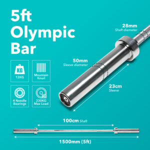 5ft Olympic Bar - Silver 1500mm | 12kg
