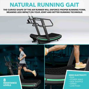 Man Running on Curved Treadmill Air Runner with descriptive text