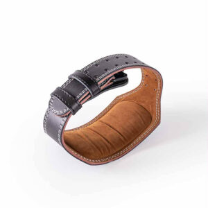 Weightlifting belt inner brown section against a white background.