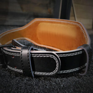 The RPM power weightlifting belt HomeFlex on black carpet