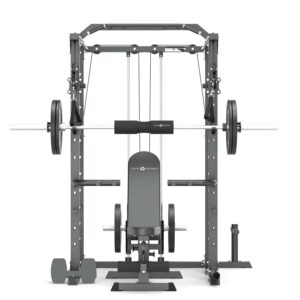 Squat Rack with Weight Bench, Weight Plates, Barbell and Cable Machine