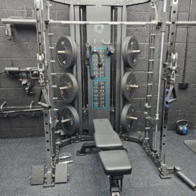 Multi-Gym with Smith Rail, Weight Bench and Barbell