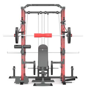 Red Rack V2 With Smith Rail, Weight Bench, Weight Plates, Barbell and Cable Attachments
