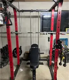 Mulit-Gym with Barbell, Weight Plate Stack & Weight Plates