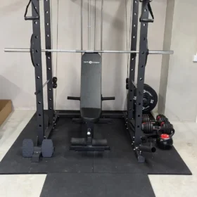 Mulit-Gym with Barbell, Weight Plate Stack & Weight Plates