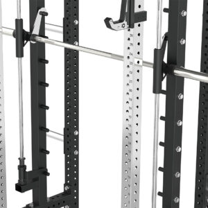 Power rack with cable weight stack, smith bar and pull-up bar