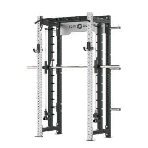 Power rack with cable weight stack, smith bar and pull-up bar