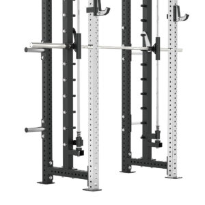 Power rack with cable weight stack, smith bar and pull-up bar