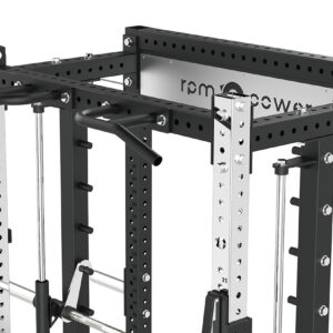 Power rack with cable weight stack, smith bar and pull-up bar