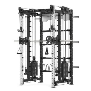 Power rack with cable weight stack, smith bar and pull-up bar