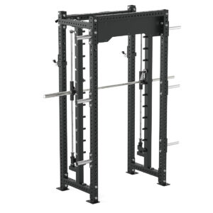 Power rack with cable weight stack, smith bar and pull-up bar