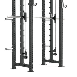 Power rack with cable weight stack, smith bar and pull-up bar