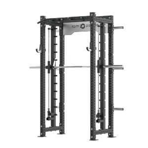 Power rack with cable weight stack, smith bar and pull-up bar